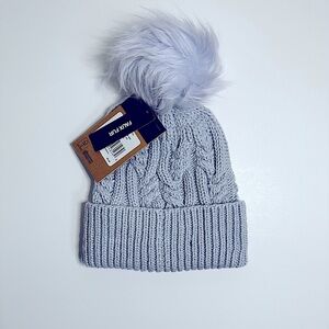 Faux Fur Pom-Pom Knit Beanie - Light Bluish Gray